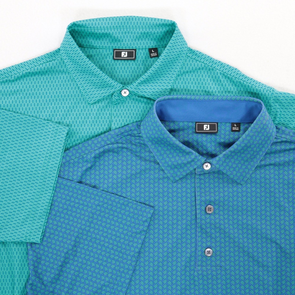 FootJoy Polo Shirt Men L Short Sleeve Geometric Leaf Performance Golf 2 LOT EUC